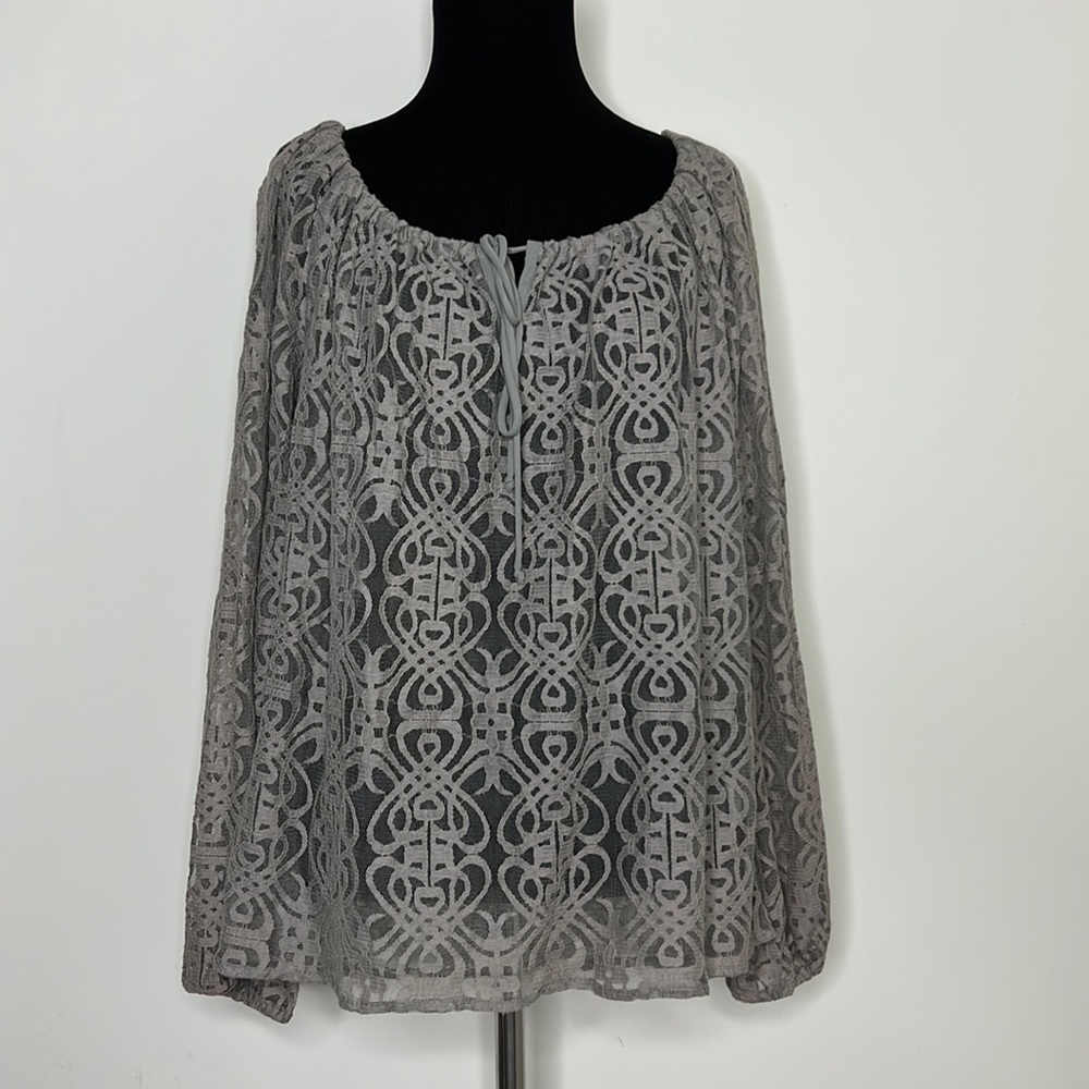 SW3 BESPOKE Taupe Lace Longsleeve Blouse Top M